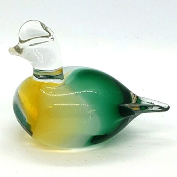 Murano Sommerso Vintage Green White Yellow Art Glass Duck Figurine Paperweight - Picture 5 of 16